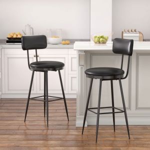 ADWOLT Tabouret de Bar Lot de 2 PU et M&eacute;tal Chaise de Cuisine Haute avec dossier et repose-pieds Hauteur dAssise 65cm Noir
