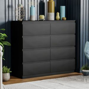 Commode Denver noire avec 8 tiroirs – Meuble de chambre moderne