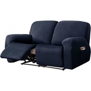 Housse Canapé Relax 2 Places Antidérapante avec PochesProtection Fauteuil pour ChatChien EnfantExtensible et Lavablebleu marine