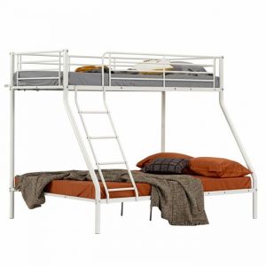 MEUBLES COSY Lit superposé 3 places et 2 étages en métal blanc avec échelle 140x190cm et 90x190cm (matelas non inclus) - JAZZ