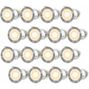 Lot de 16 Spots LED Encastrable pour Terrasse Bois Etanche IP67 Spots &agrave; Encastrer Ext&eacute;rieur 06W DC12V Lumi&egrave;re Blanc Chaud