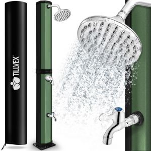 tillvex Douche solaire  Noir / Vert  35 L avec capot de protection  Douche de jardin eau chaude  Douche de piscine camping