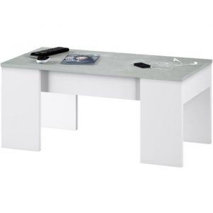 Table basse modulable coloris Blanc Artik - Ciment en mélamine avec plateau - Dim : 45 x 100 x 50 cm