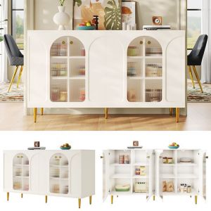 Meuble buffet moderne et élégant en blanc Bahut 140x40x85 cm 4 porte en verre Buffet bas pour salle à manger salon et cuisine