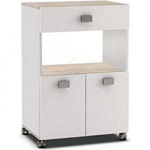 Meuble de cuisine - Desserte pour micro-ondes en Acacia-blanc mat - 596 x 883 x 412 cm