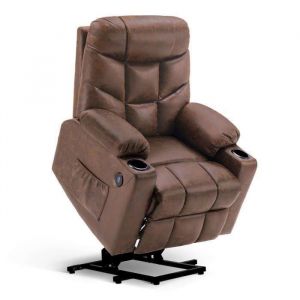 MCombo Fauteuil électrique releveur TV relax avec 2 USB microfibre marron 7286BR