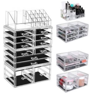 Organisateur de Maquillage - Acrylique Transparent - 12 Tiroirs 16 Compartiments - Grande Capacité - Make-Up Tour Pratique