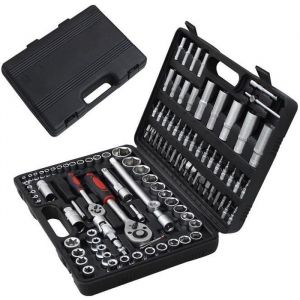 Jeu de Cl&eacute;s &agrave; Douille Coffret Cl&eacute; &agrave; Cliquet et Embouts Avec une mallette noire 108 pi&egrave;ces Dimensions: 385 x 27 x 85 cm