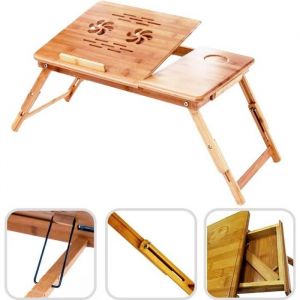 Table Portable pour Ordinateur Plateau de Lit Pliable Bureau réglable avec trous daération Matériau:  Bambou