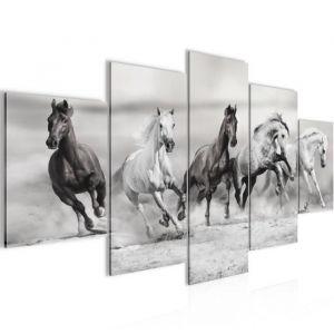 Runa art Tableau D&eacute;coration Murale Chevaux 150x75 cm - 5 Panneaux Deco Toile Pr&ecirc;t &agrave; Accrocher 014153c