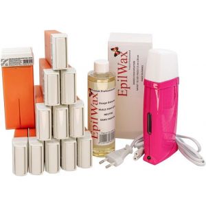 Kit Chauffe Cire &Eacute;pilation Professionnelle avec 12 x Recharges Roll on Cire &agrave; lArgan100 x Bandes d&Eacute;pilation et Huile apr&egrave;s