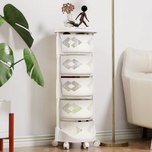 SMALIBAL Desserte de cuisineChariot de rangement de cuisine ronde5 panier rotatif
