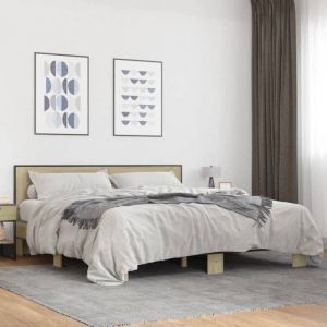 vidaXL Cadre de lit chêne sonoma 180x200 cm bois dingénierie et métal lit meuble de chambre à coucher sommier lit 3280088