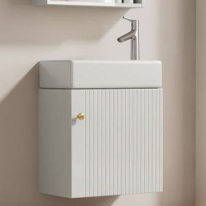 Petit Meuble salle de bain suspendu avec vasque -Meuble lavabo main wc et bassin int&eacute;gr&eacute; -L46 x P26 x H56 cm blanc