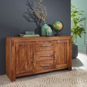 Buffet 2 portes 3 tiroirs 118x40x70 cm en sheesham massif