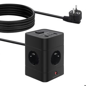 Multiprise Cube avec Interrupteur 8 en 1 Rallonge Électrique Secteur Prise Multiple Connectée USB Type C PD Charge Rapide 2M