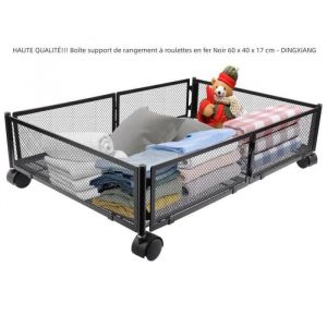 Bo&icirc;te de rangement &agrave; roulettes sous le lit en fer Noir 60 x 40 x 17 cm - VARIVIDA - DINGXIANG