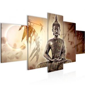 Runa art Tableau D&eacute;coration Murale Bouddha 200x100 cm - 5 Panneaux Deco Toile Pr&ecirc;t &agrave; Accrocher 500351a