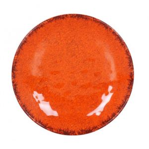 Assiettes service de Table 12 Pi&egrave;ces AIDO 275g rondes &agrave; salade et dessert en porcelaine orange n&eacute;on - diam&egrave;tre 215 x hauteur 3