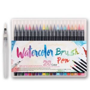 Feutres Pinceaux， Lot de 20 Stylos Aquarelle avec Pointe en Nylon Flexible pour Livres de Coloriage Calligraphie Dessin écriture