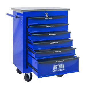 Servante datelier -Caisse a outil -Chariot &agrave; roulettes -AVEC 6 Tiroirs verrouillables rangement -Bleu -566 x 345 x 78 cm