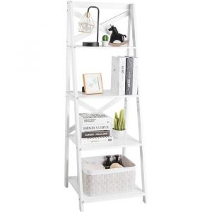 GIANTEX Bibliothèque Blanche en Bois à 4 NiveauxÉtagère Échelle Décorative pour PlanteLivreUtilisation pour SalonChambreBalcon