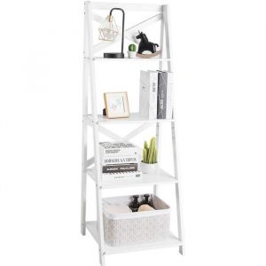 GIANTEX Bibliothèque Blanche en Bois à 4 Niveaux,Étagère Échelle Décorative pour Plante,Livre,Utilisation pour Salon,Chambre,Balcon