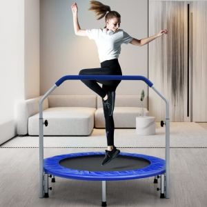 GOPLUS Mini Trampoline avec Main RéglableTrampoline de Fitness PliableTrampoline de Gymnastique  avec Protection des Bords