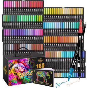Stylo Feutre 160 Feutres Coloriage Adulte Marqueur Pinceau À Double Pointe Feutre Aquarelle Fineliners Fournitures DArt Pour Des