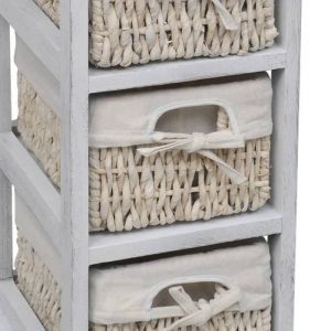 &Eacute;tag&egrave;re de rangement en bois - WIENS - 3 paniers en tissage - Blanc - 25x28x58 cm - Bois de paulownia - Artisanal