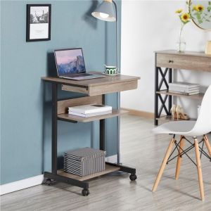 Bureau dordinateur Portable Petit Bureau Informatique à Roulettes-1Tiroir-Cadre Métal Gain de Place 56 × 51× 795 cm Gris