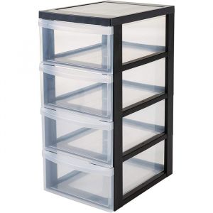 Iris Ohyama Tour de rangement A4 4 Tiroirs de rangement bureau Transparent 11L aves roues DC-004 Plastique Noir- L29 x...