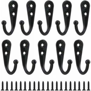 10pcs Rétro Crochet de Manteau Métal Noir Patère Murale à Visser Individuelle Patère Porte Manteau Vintage Murale 20 Vis