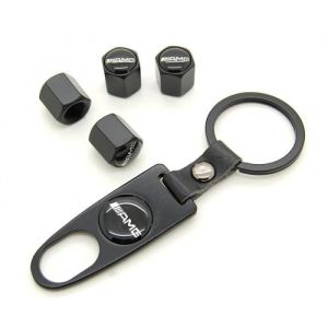 Bouchons de valve - AMG - Lot de 4 - Noir - Universel - Avec porte cl&eacute;