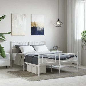 Lit Double  2 personnes Cadre de lit métal  et pied de lit blanc 120x190 cmsans matelas Adulte76701212