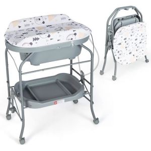LIFEZEAL Table à Langer avec Baignoire Table à Langer Baignoire pour Bébé 0-12 Mois Pliante et Portable Charge de 35 KG Gris