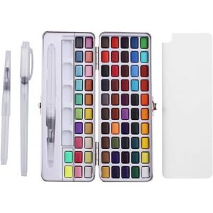 Peinture AquarelleSet de Peinture Aquarelle Palette Transportable-Boîte d’Aquarelle Professionnelle 72 Couleurs3 Stylo