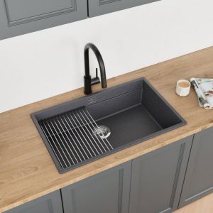 Evier Cuisine en Granit - Graphite &Eacute;vier au meble 80 Siphon Accessoire Coral Low Level Thin 1 bac STONESTYLE #8147