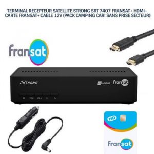 TERMINAL RECEPTEUR SATELLITE EUTELSAT STRONG SRT 7407 FRANSAT+ HDMI+ CARTE FRANSAT+ CABLE 12V (PACK CAMPING CAR! SANS PRISE SECTEUR)