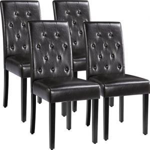 Yaheetech Lot de 4 Chaises de Salle à Manger en Similicuir Haut Dossier Capitonné et Assise Rembourrées 455 × 605× 98 cm Marron