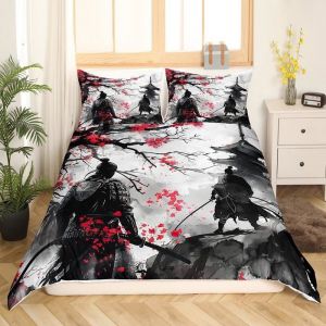 Samouraï Japonais Housse de Couette 220x240cm Enfants Japonais Parure de Lit  Sakura Literie Set Style Japonais Ensemble de literie