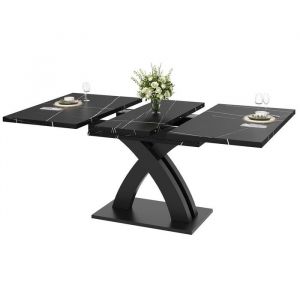 Table a Manger Extensible Rectangulaire Bois 120-160x80x76 cm - 6 Personnes Table de Cuisine Design avec Pieds Crois&eacute;s M&eacute;tal Noir