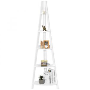 COSTWAY Étagère dAngle Moderne à 5 Niveaux 50 x 39 x 175 CM Bibliothèque / Étagère déchelle pour Salon Chambre Bureau Blanc