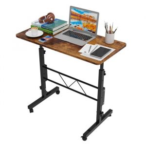 Table dordinateur pour ordinateur portable avec roulettes - VIVOLILV - Hauteur réglable de 69 à 110 cm - Bureau Industriel Marron