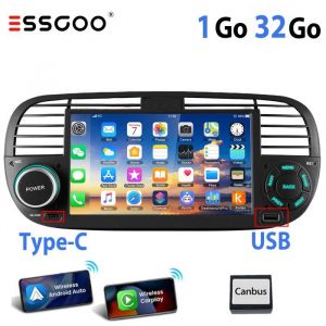 Autoradio Android pour Fiat 500 - ESSGOO - &Eacute;cran tactile 7 pouces - Compatible Fiat 500 2007-2015 - Carplay
