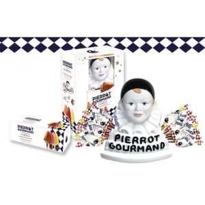 Coffret buste  Pierrot Gourmand avec 40 sucettes assorties