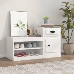 Armoire à chaussure Blanc Brillant 100x42x60 cm Bois ingénierie Meuble Tiroir Banc Chaussures Banc Rangement Banc Entree