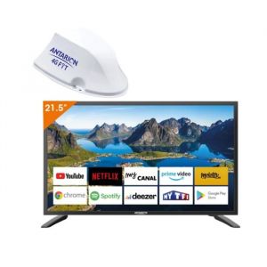 PACK ANTARION TV LED 21.5 54cm Full HD ANDROID Smart TV Camping Car + Antenne 4G FIT Blanc Wi-Fi Mi