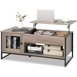 COSTWAY Table Basse avec Plateau Élévateur Pneumatique 104 x 55 x 58 CM Compartiments Ouverts et 2 Casiers Conception à 2 Porte