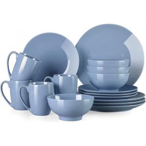 Service de Table en Porcelaine - LOVECASA - S&eacute;rie Sweet - Vaiselle Complet 16 Pi&egrave;ces - Bleu